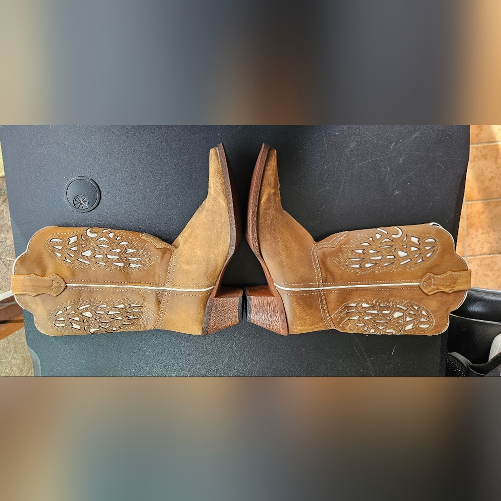 Dan Post Laredo Eagle Cut Out Western Boots Honey Tan Ladies 11 M Extended Size - Picture 5 of 11